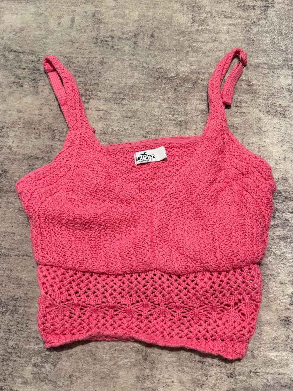 Hollister Hot Pink Crochet Knit Crop Cami